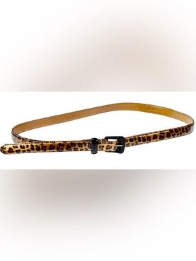 Chaps Leopard Print Skinny Belt with Black Buckle